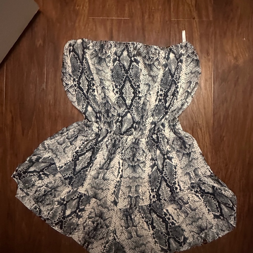 Snakeskin Print Strapless Romper